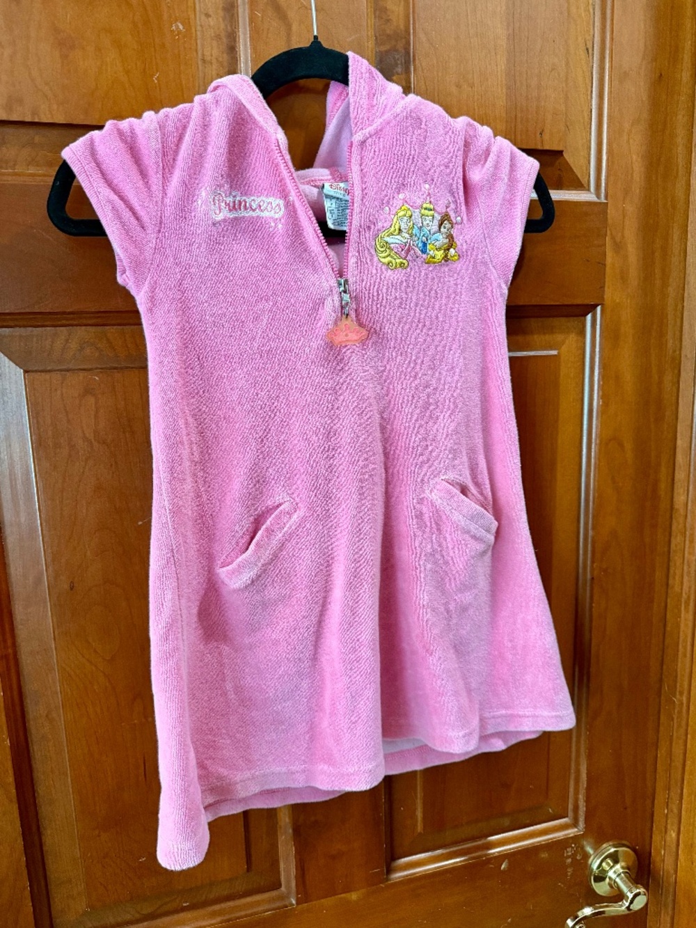 VTG Disney Store Princess Pink Terry Cloth Swim Cover Up Hoodie Size 6X